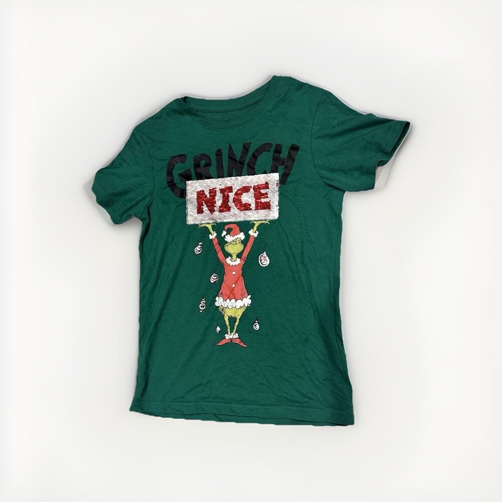 Dr. Seuss'Grinch Naughty/Nice Reversible Sequence T Shirt Girls SmallNew